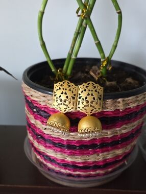 Gold Filigree Jhumka Earrings with Pearled Fringe - Women Jewelry